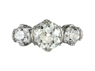 Art Deco three stone diamond ring, circa 1925. 