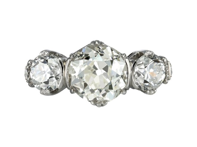 Art Deco three stone diamond ring, circa 1925. 