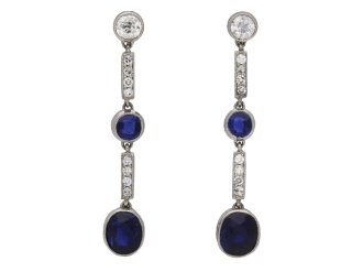 Edwardian sapphire and diamond earrings, circa 1915.