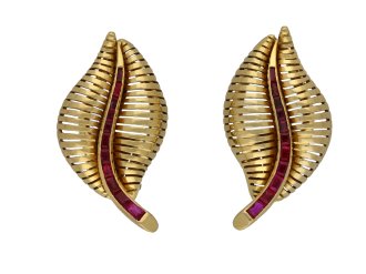 Vintage ruby leaf clip earrings berganza hatton garden