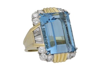 Vintage aquamarine diamond cocktail ring berganza hatton garden