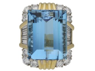 Vintage aquamarine and diamond cocktail ring, circa 1970. 