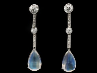 Moonstone and diamond drop earrings berganza hatton garden