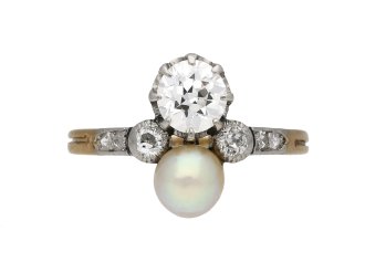 Edwardian diamond and pearl two stone ring berganza hatton garden