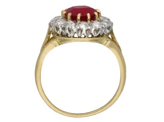 Edwardian Burmese ruby diamond cluster ring berganza hatton garden