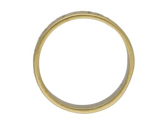Vintage engraved gold wedding band by Andrew Grima, English, circa 1971.