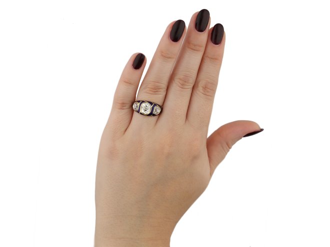Victorian diamond blue enamel ring berganza hatton garden