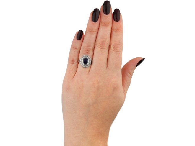 Belle &Eacute;poque sapphire diamond cluster ring berganza hatton garden