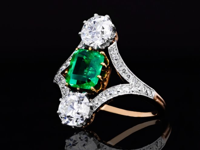 Colombian emerald diamond cluster ring berganza hatton garden