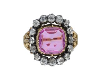 Victorian pink topaz and diamond cluster ring hatton garden