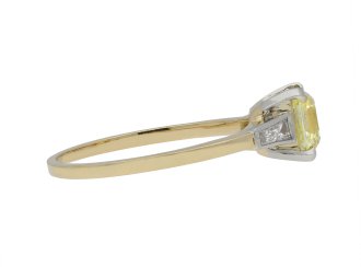 Fancy yellow diamond flank solitaire ring berganza hatton garden