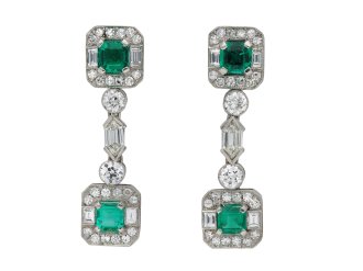 Art Deco emerald diamond drop earrings berganza hatton garden