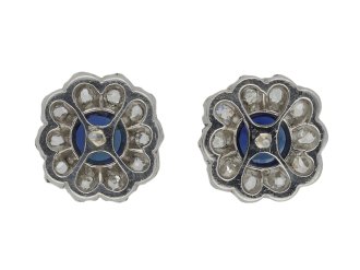 Burmese sapphire and diamond cluster earrings