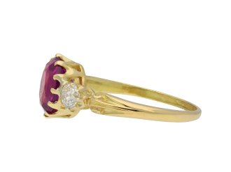 Pink Ceylon sapphire and diamond three stone ring hatton garden