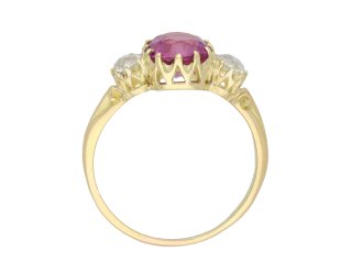 Pink Ceylon sapphire and diamond three stone ring hatton garden