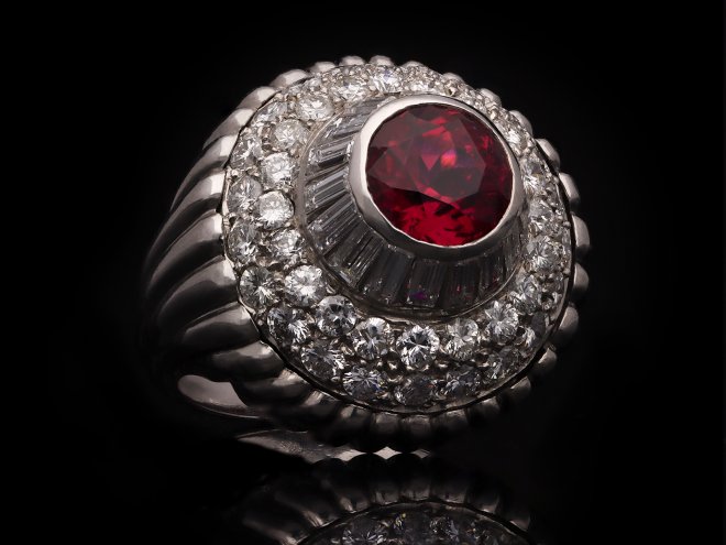 Spinel and diamond cocktail ring, circa 1960. Hatton Garden