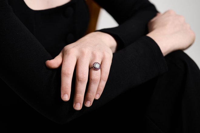 Antique diamond and ruby target ring, French 1920 hatton garden