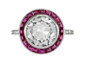 Diamond and ruby target ring, French, circa 1920.