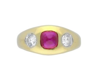 Vintage Burmese ruby diamond three stone ring hatton garden