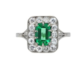 Colombian emerald and diamond cluster ring hatton garden