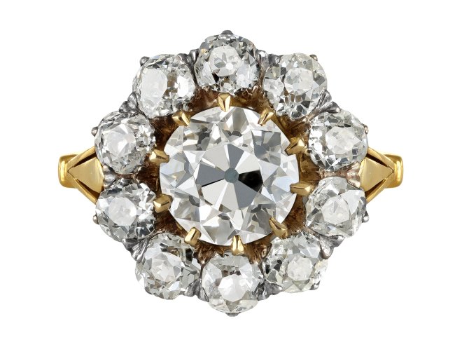 Victorian diamond coronet cluster ring, circa 1890.