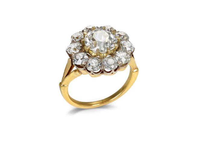Victorian diamond coronet cluster ring, circa 1890.