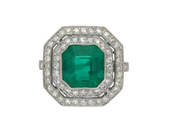 Art Deco Colombian emerald and diamond cluster ring hatton garden