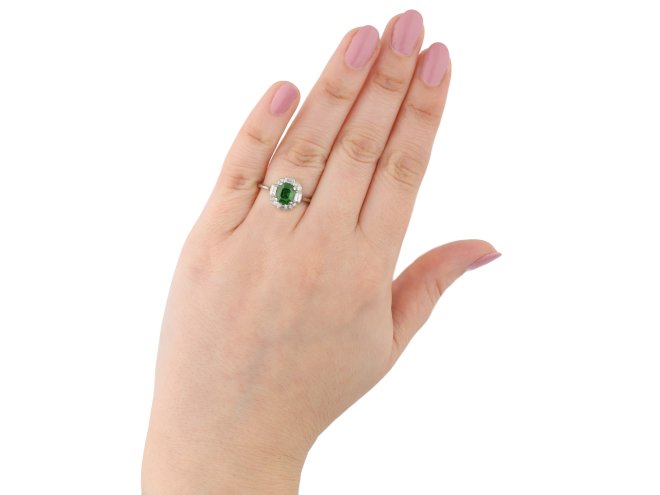 Art Deco demantoid garnet diamond cluster ring hatton garden