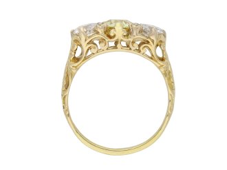 Edwardian yellow diamond three stone ring hatton garden