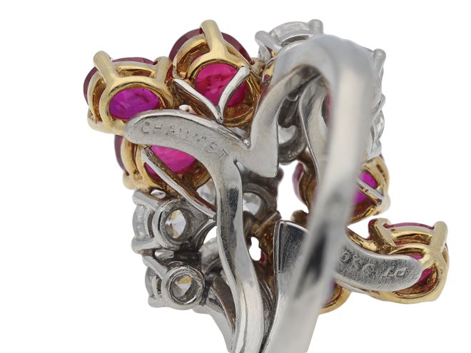 Chaumet Burmese ruby and diamond cluster ring hatton garden