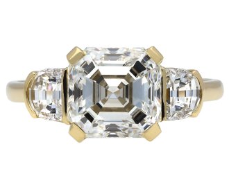 Asscher cut diamond flanked solitaire ring hatton garden