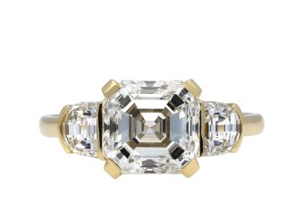 Asscher cut diamond flanked solitaire ring hatton garden