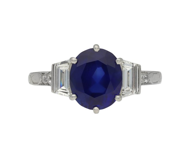 Art Deco Burmese Sapphire Diamond Solitaire Ring hatton garden
