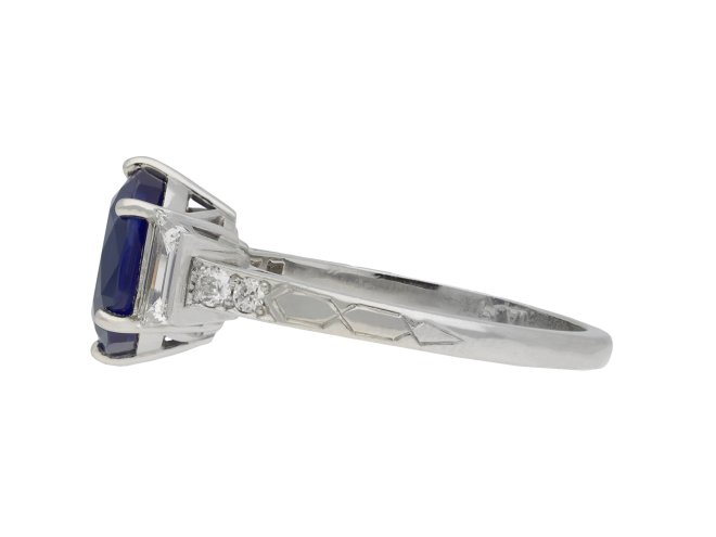 Art Deco Burmese Sapphire Diamond Solitaire Ring hatton garden