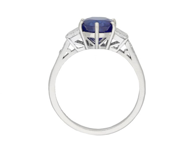 Art Deco Burmese Sapphire Diamond Solitaire Ring hatton garden