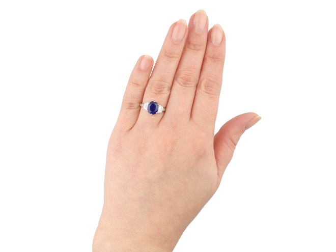Art Deco Burmese Sapphire Diamond Solitaire Ring hatton garden