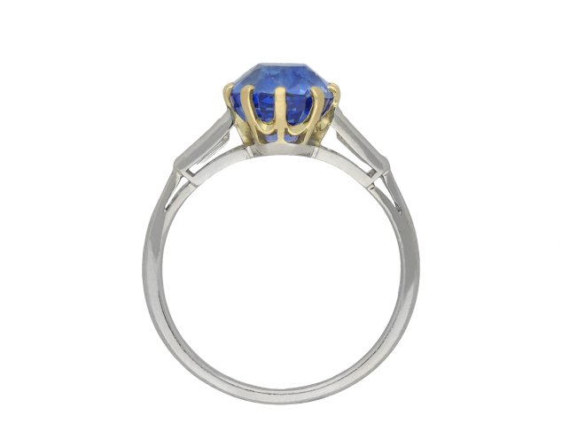 Ceylon sapphire and diamond flanked solitaire ring hatton garden