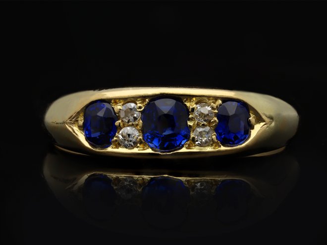 Victorian Sapphire and Diamond three stone ring hatton garden