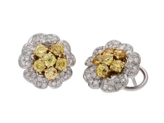 Fancy colour diamond cluster earrings hatton garden