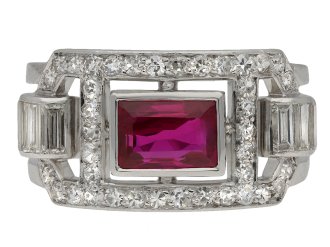 Mauboussin Burmese ruby and diamond ring, French, circa 1929.