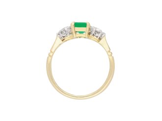 colombian emerald and diamond three stone ring. hatton garden.