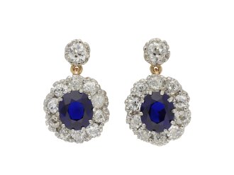 Burmese sapphire and diamond cluster earrings hatton garden