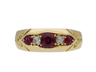 Siam ruby and diamond five stone ring hatton garden