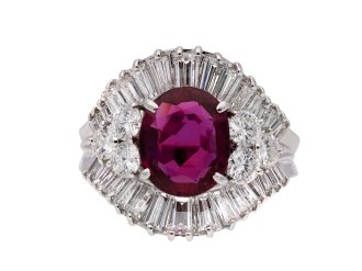 Siam Ruby and Diamond ballerina cluster ring hatton garden