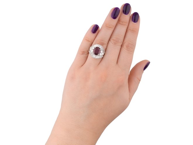 Siam Ruby and Diamond ballerina cluster ring hatton garden