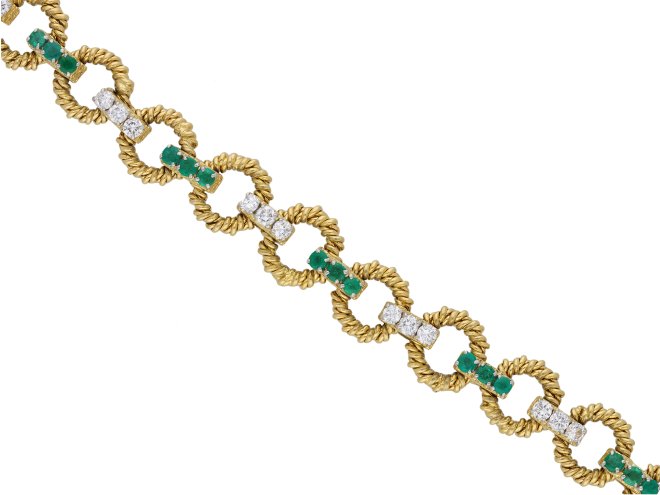 Boucheron Diamond and Emerald bracelet, French, circa 1970.