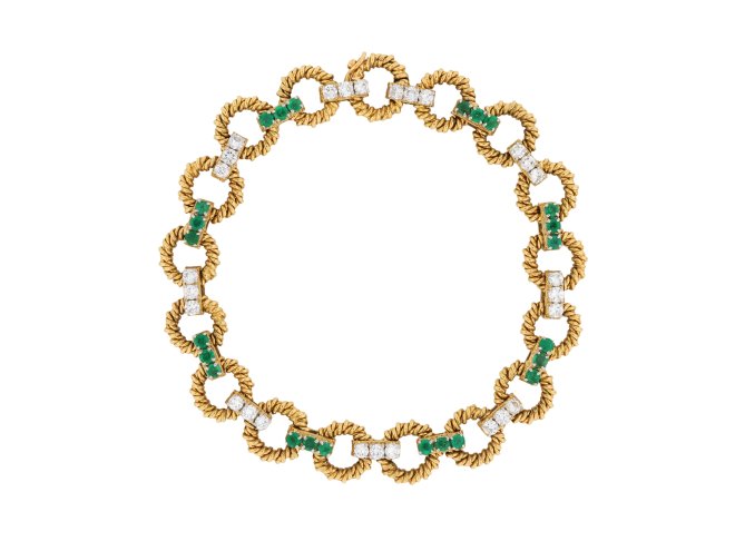 Boucheron Diamond and Emerald bracelet, French, circa 1970.