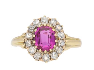 Burmese ruby and diamond coronet cluster ring, circa 1905. Hatton Garden