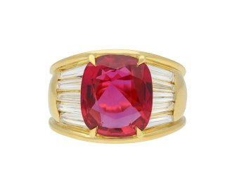 Vintage ruby and diamond flanked solitaire ring hatton garden