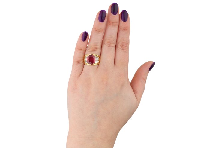 Vintage ruby and diamond flanked solitaire ring hatton garden